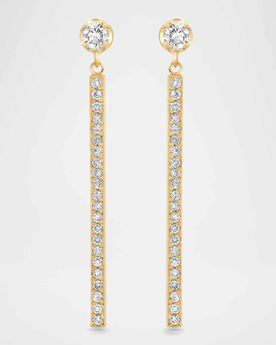 18K Yellow Gold Illusion Set Diamond and Pave Stick Stud Earrings